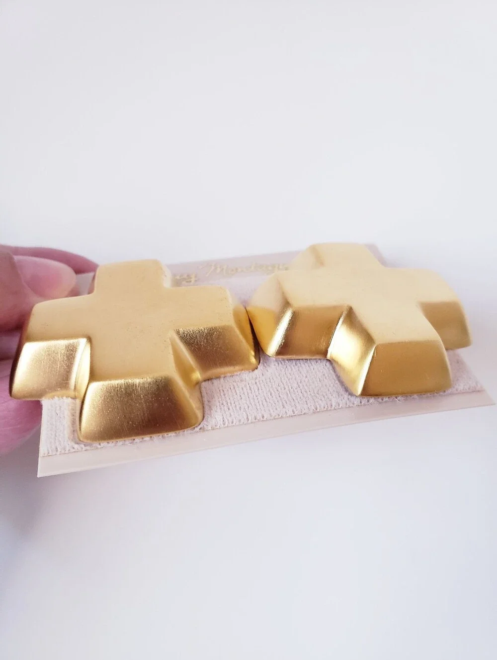 Guy Montague Vintage Brushed Gold Cross Clip On Statement Earrings